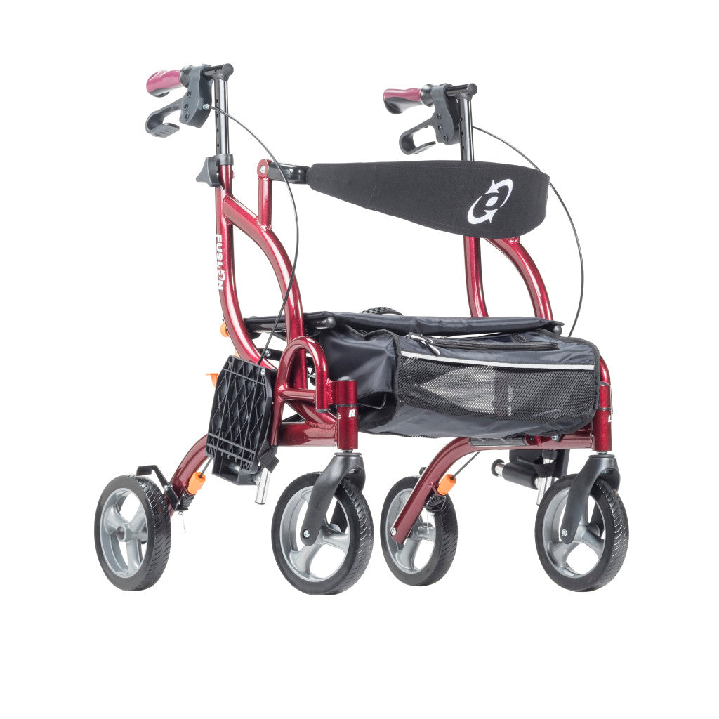 Airgo Fusion F18 2-in-1 rollator and transport chair in cranberry red for mobility support.