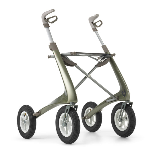 byACRE Carbon Overland all-terrain rollator in Defender Green, front three-quarter view