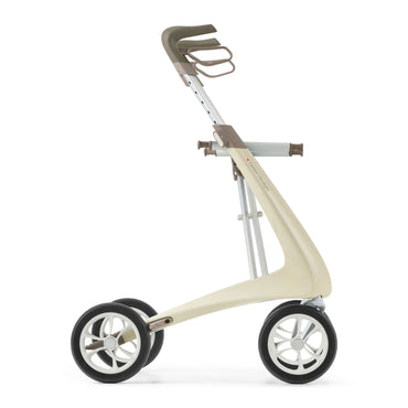 byACRE Carbon Ultralight rollator in Oyster White, side view showing the slim carbon fiber frame
