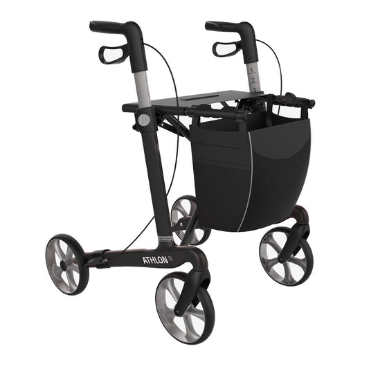 Rehasense ATHLON SL Large carbon rollator in Black Carbon, front three-quarter studio view