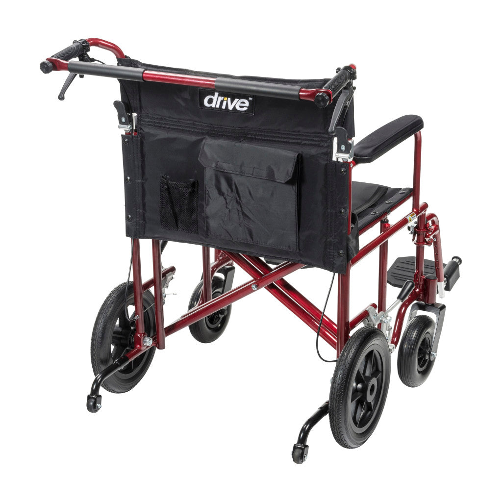 Drive Medical ATC22-R 22-inch Bariatric Aluminum Transport Chair rear three-quarter studio view
