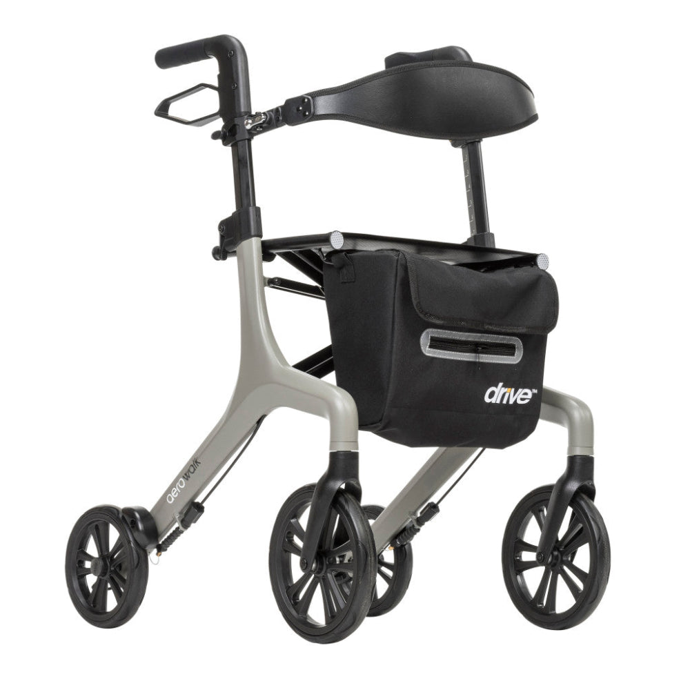 Drive Medical AeroWalk Ultra-Lite rollator in Gray, front three-quarter studio view