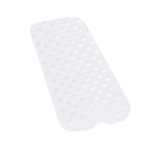 Overhead view of the white Drive Medical extra-long non-slip bath mat featuring a textured surface and secure suction cups.