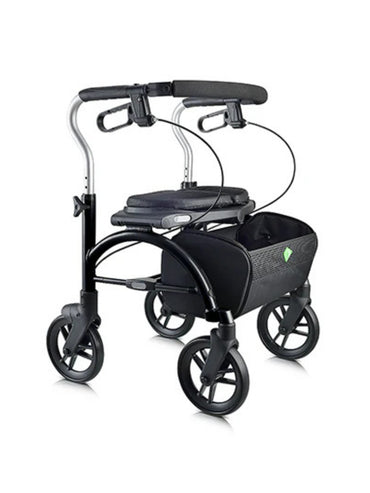 Black Evolution Xpresso Lite lightweight rollator walker featuring a center-folding design.
