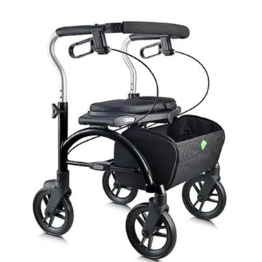 Black Evolution Xpresso Lite lightweight rollator walker featuring a center-folding design.