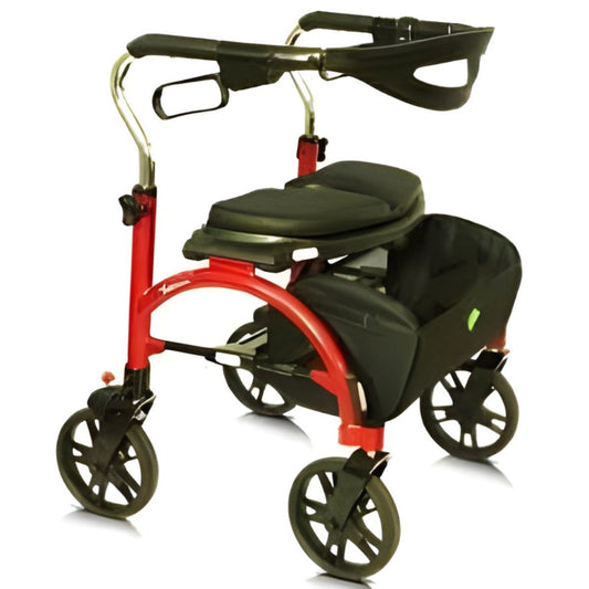 Evolution Xpresso Wide heavy-duty rollatoRed Evolution Xpresso Wide heavy-duty mobility walker designed for maximum bariatric support and stability.r folded side-to-side for convenient car storage and transport.