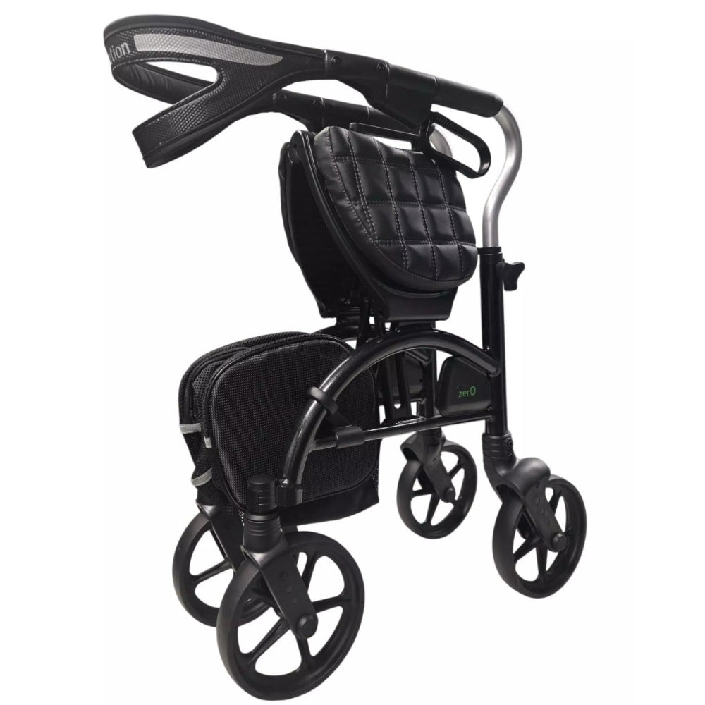 Evolution Xpresso Zero walker in black folded compact for easy transport and storage.