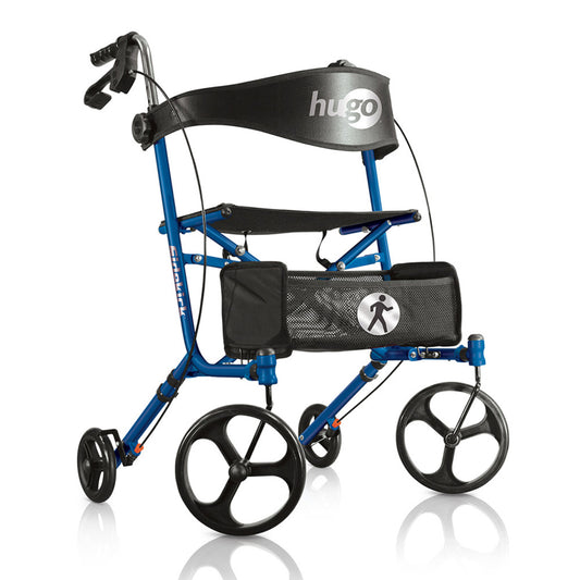 Hugo Sidekick Side-Folding Rollator Walker in Blue with Seat – Lightweight 4-Wheel Mobility Support in Canada