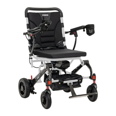 Pride Jazzy Carbon folding travel power wheelchair in white