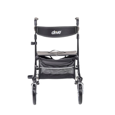 Angled view of the ultra-lightweight Drive Medical Nitro Elite rollator in black.