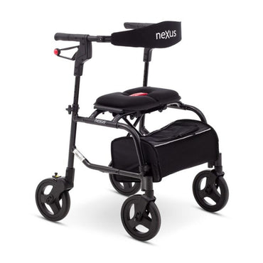 Human Care neXus 3 rollator in black, side three-quarter view on white