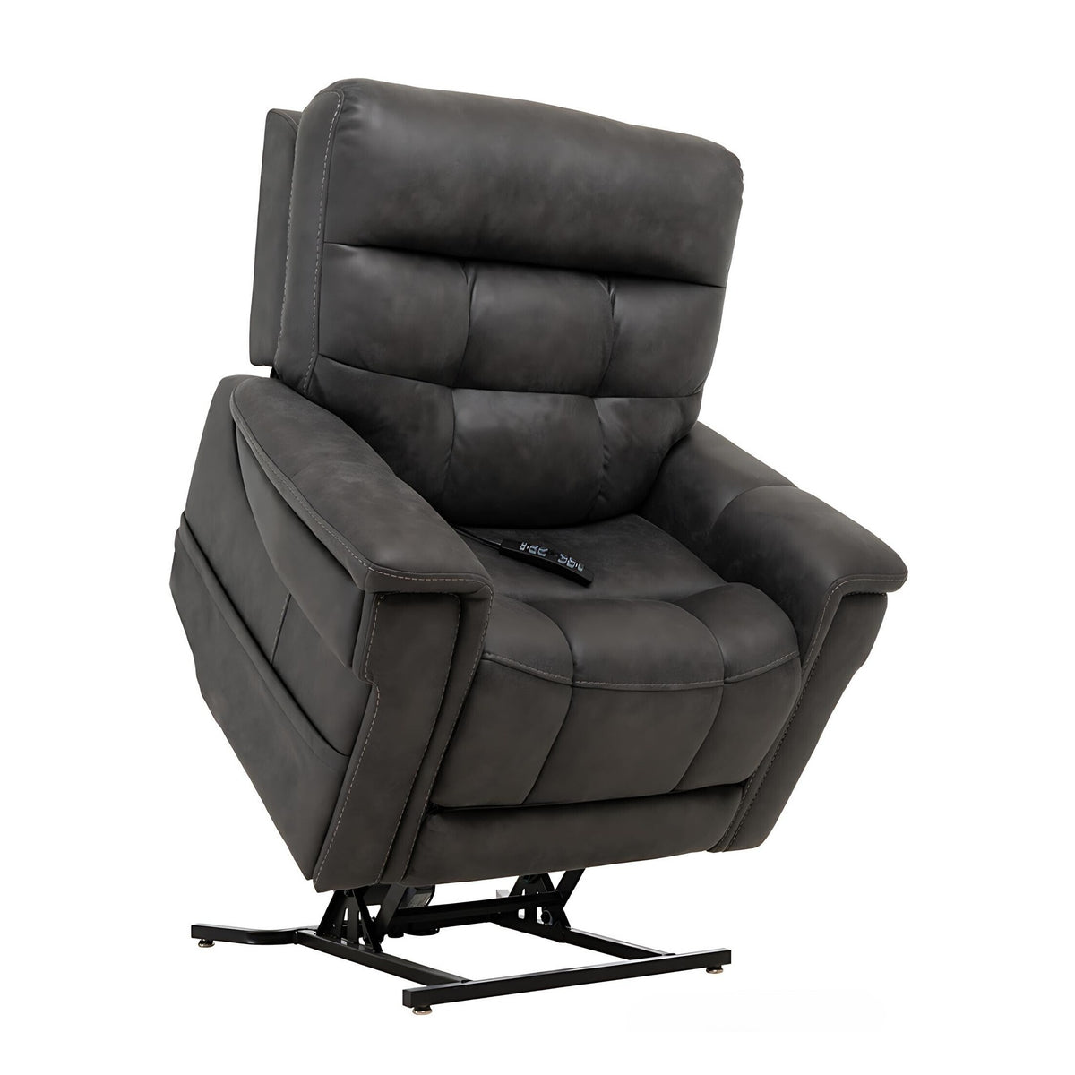 Pride VivaLift Radiance PLR-3955 lift chair in Canyon Steel, raised studio view