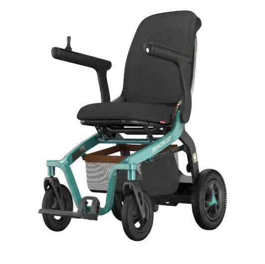 Robooter E40 folding electric wheelchair in Green angle view available at Care Made Canada.