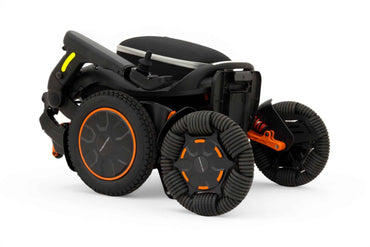 Robooter E60 Pro GT folded into one piece for transport, with the removable battery pack and the twelve inch pneumatic rear tyre visible