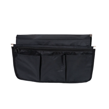Detailed view of the five individual storage pockets on the Travel Buggy wheelchair armrest organizer.