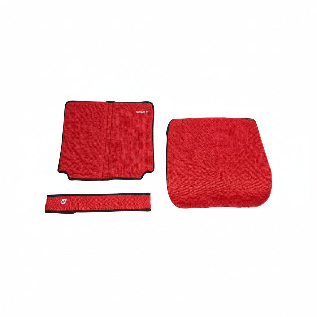 Complete 3-piece vibrant red replacement cushion set including seat, backrest, and calf pad.
