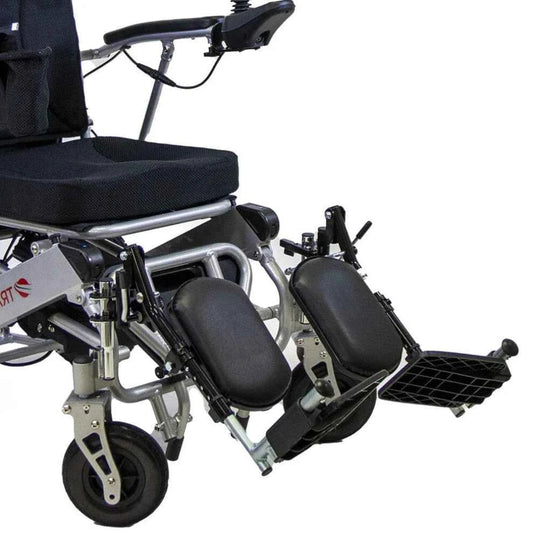Travel Buggy City Series power wheelchair equipped with orthopedic elevating leg rests for enhanced lower body support.