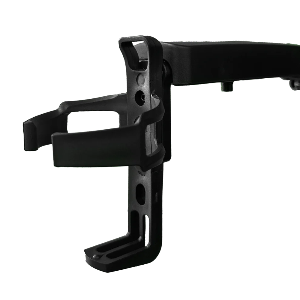 Black Travel Buggy GT integrated cup holder bracket designed for seamless armrest mounting and secure beverage storage.