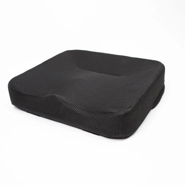 Standalone view of the black Travel Buggy Helix deluxe padded seat cushion featuring contoured high-density foam support.