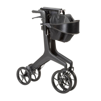 Drive Medical AeroCarbon Ultra-Lite Rollator folded, showing how narrow it becomes for a car trunk or closet