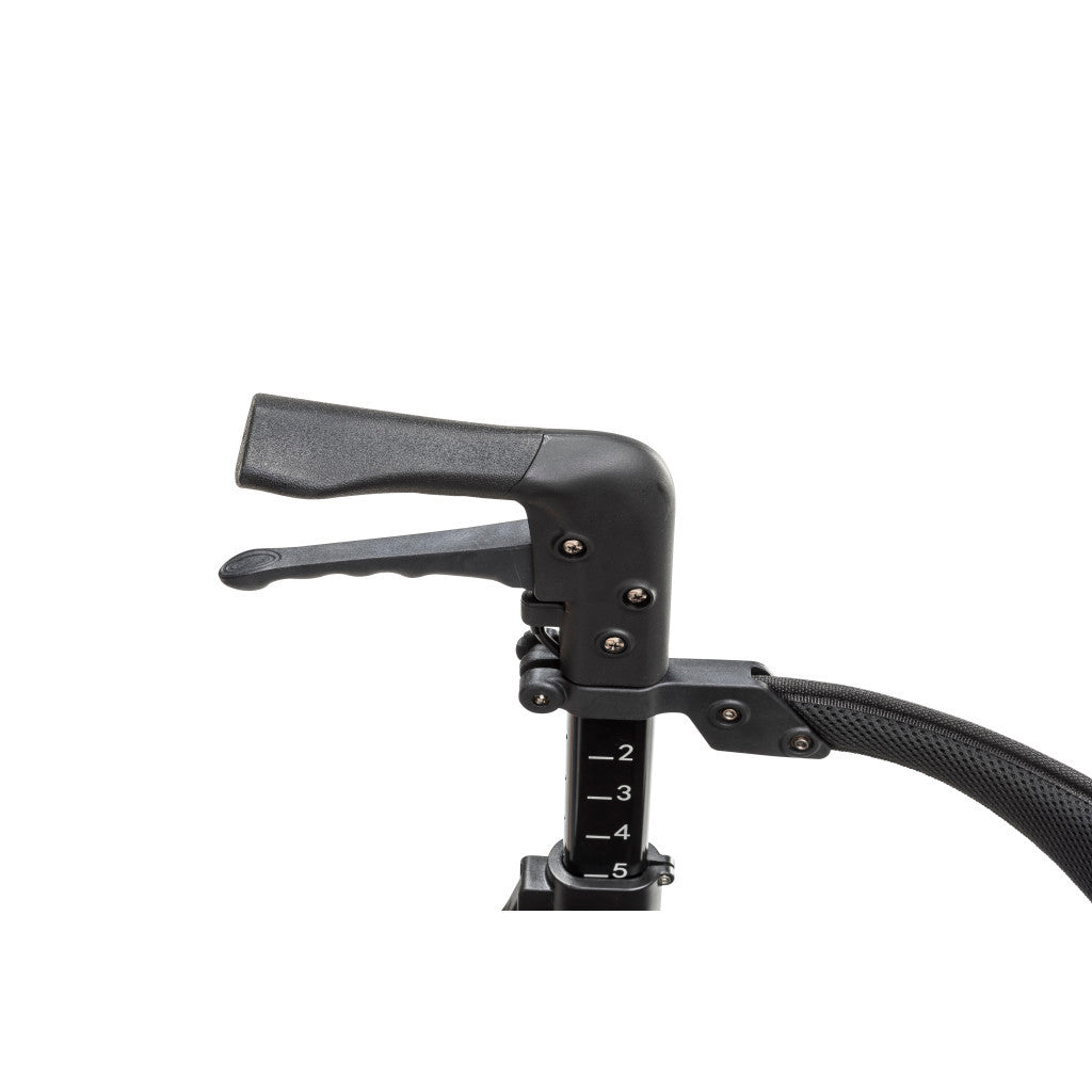 Close up of the AeroCarbon hand grip, brake lever and the numbered handle height adjustment on the carbon fiber frame