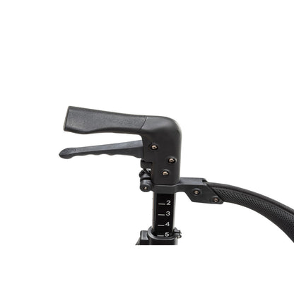 Close up of the AeroCarbon hand grip, brake lever and the numbered handle height adjustment on the carbon fiber frame