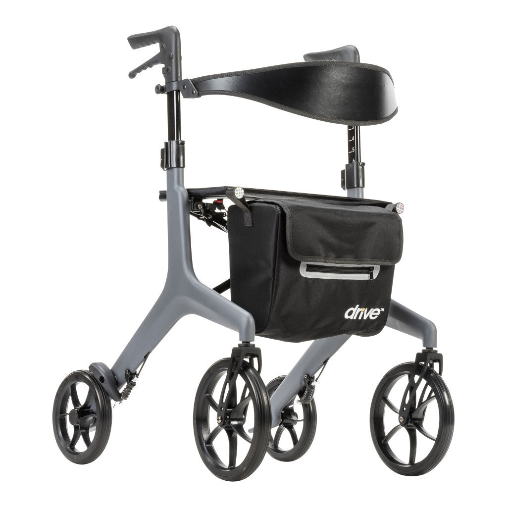 Drive Medical AeroCarbon Ultra-Lite Rollator in gray, carbon fiber rollator walker with 17.5 inch seat