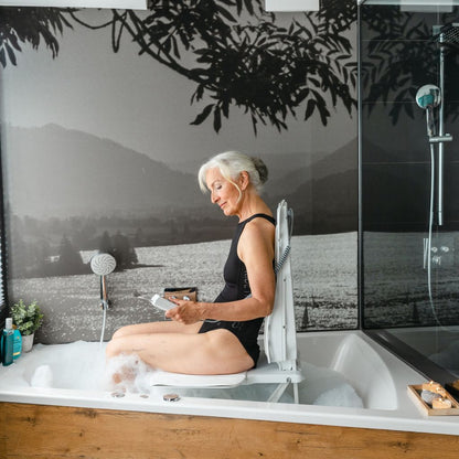 Drive Medical Bellavita Dive Bath Lift in use with reclining backrest