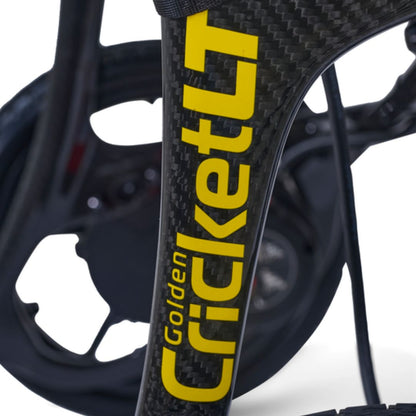 Cricket LT model branding on the Golden carbon fibre frame