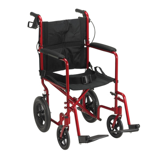 Drive Medical Lightweight Expedition Aluminum Transport Chair in Red