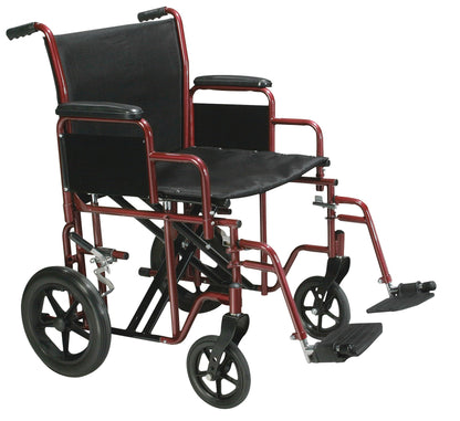 Drive Medical 22 inch Bariatric Aluminum Transport Chair in Red, 450 lb capacity