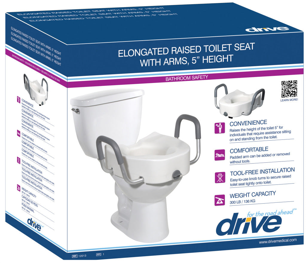 Premium Plastic, Raised, Elongated Toilet Seat with Lock - Drive Medical