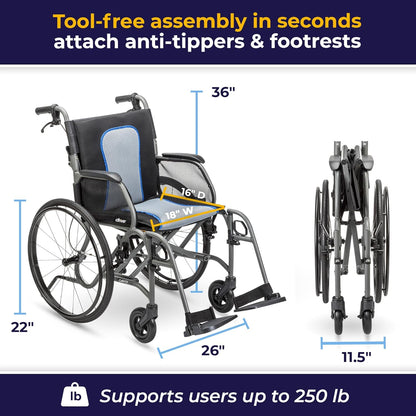 Drive Medical AeroFly Ultra-Lite Wheelchair – Lightweight Folding Magnesium Wheelchair – Canada