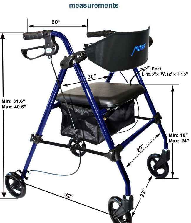 Care Made Aluminum Folding Rollator Walker – Mobility Aid with Seat and Wheels