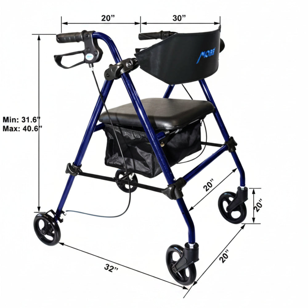 Care Made aluminum folding rollator walker, mobility aid with seat and wheels