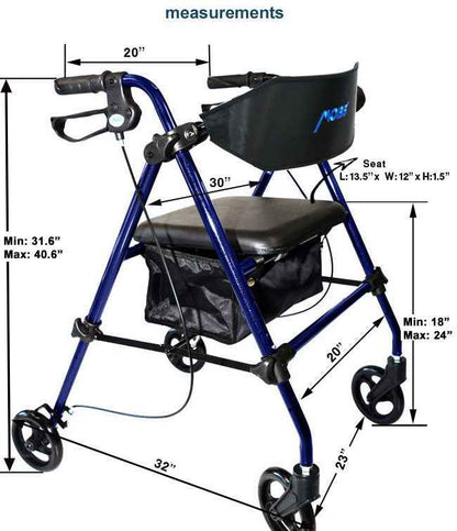 Care Made Aluminum Folding Rollator Walker – Mobility Aid with Seat and Wheels