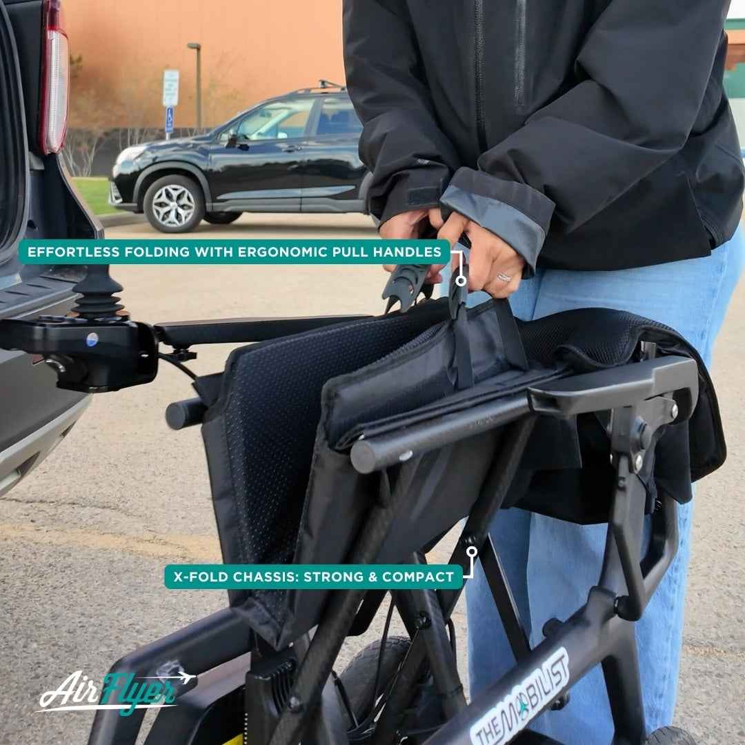  Folded View of AirFlyer Ultra-Light Carbon Fiber Electric Wheelchair – CareMade Canada