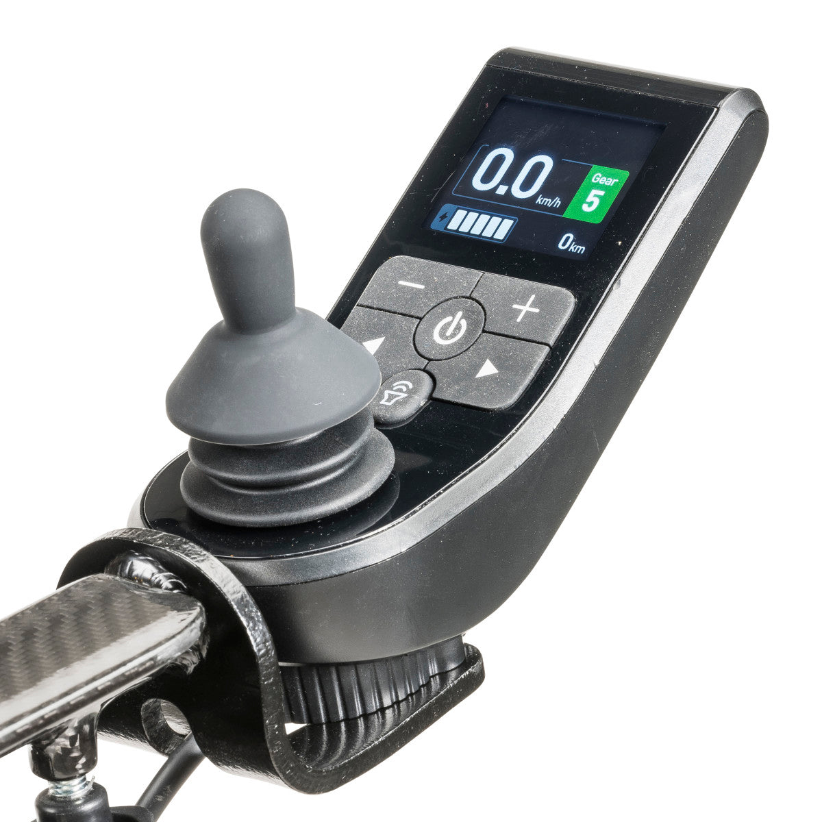 Close-up of the CarbonTouch joystick controller and digital display