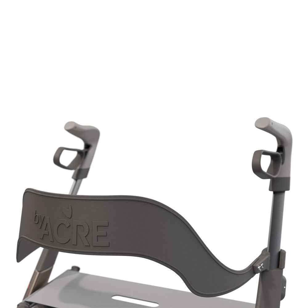 Close up of the backrest on the byACRE Carbon Overland rollator in Bentley Brown