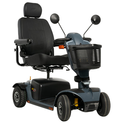 Pride Colt Sport four-wheel mobility scooter in Stone Grey, front three-quarter view