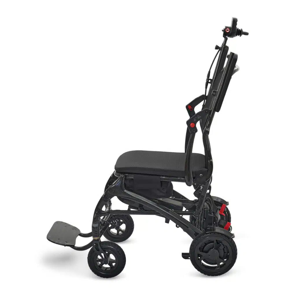 Side profile of the Golden Technologies Cricket GP302 power wheelchair in a partially folded position.