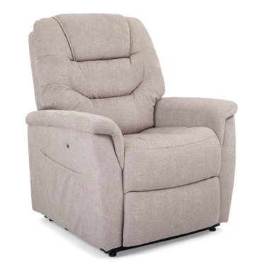 Golden Dione PL446 lift chair in Antler, front three-quarter view in seated position