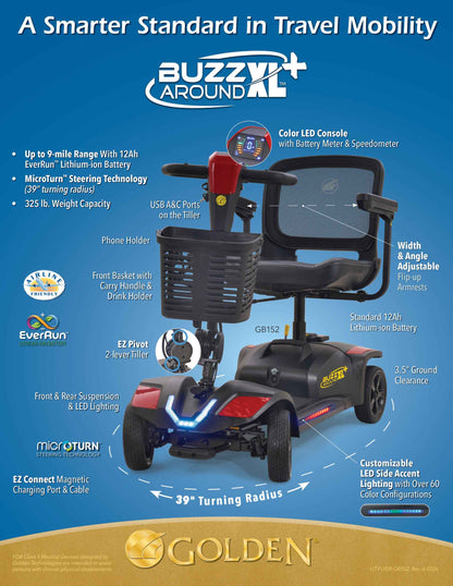 Golden Buzzaround XL+ 4-Wheel Travel Mobility Scooter