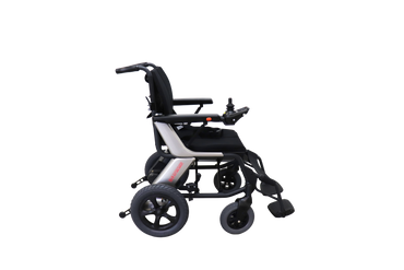 Out & About power wheelchair folded for transport and storage