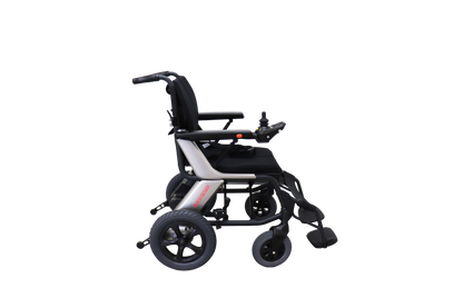 Out & About power wheelchair folded for transport and storage