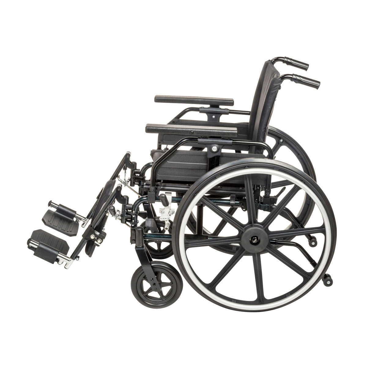 Drive Medical Viper Plus GT wheelchair side view with the elevating leg rests raised