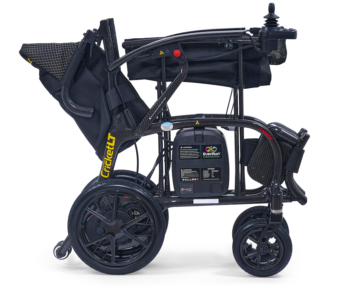 Golden Cricket LT GP309 side folded to a 12 inch profile, still standing on its wheels