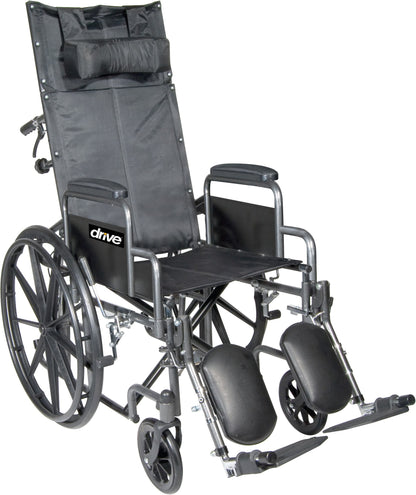 Drive Medical Silver Sport Reclining Wheelchair with 180 degree hydraulic recline and elevating leg rests