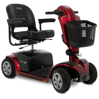 Pride Victory 10.2 four-wheel mobility scooter in Candy Apple Red, front three-quarter view