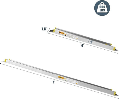 Close-up profile view highlighting the smooth sliding telescopic mechanism of the adjustable aluminum wheelchair ramp rails.